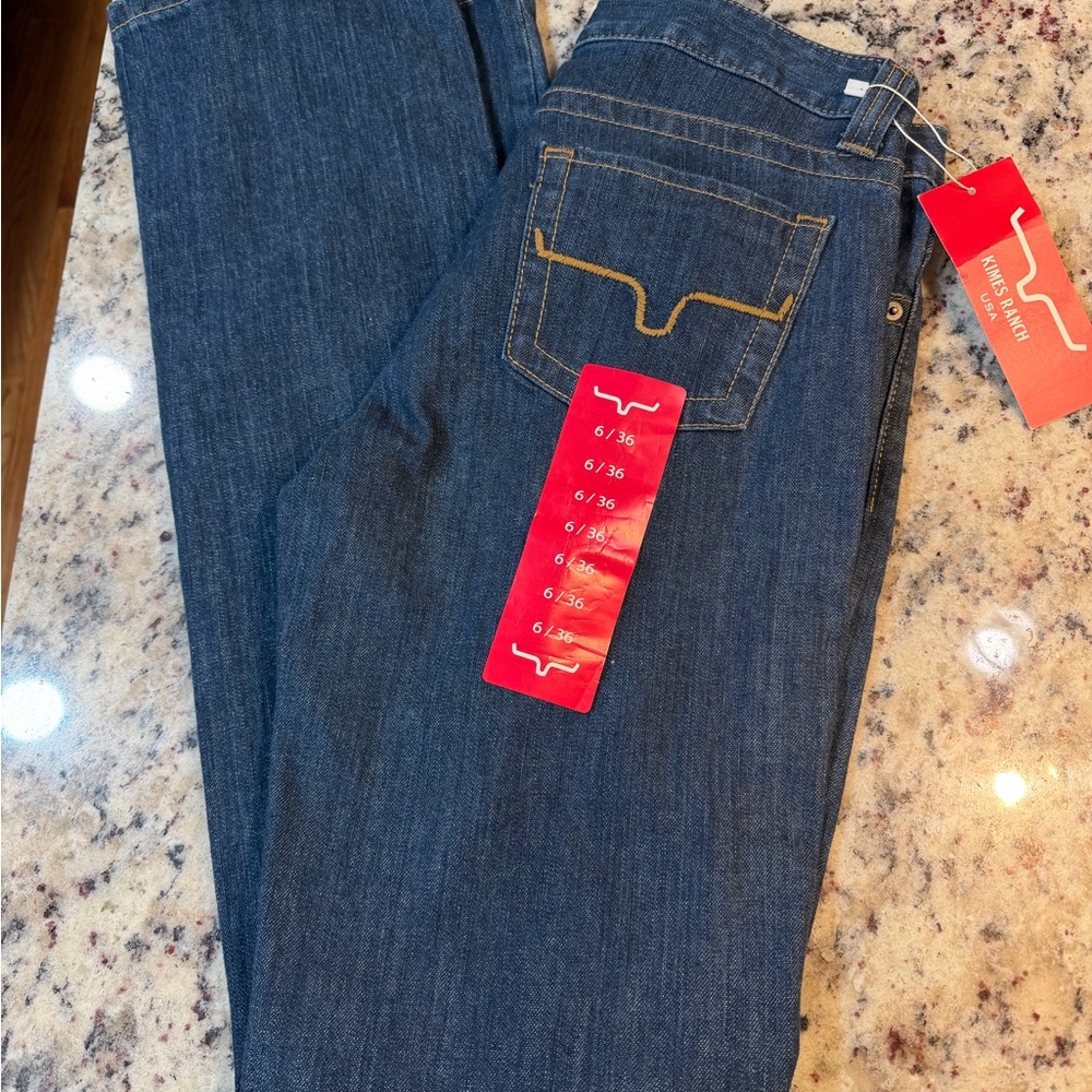 Kimes Ranch Dark Blue Jeans with Gold Stitching